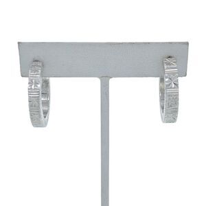 Estate Sterling Silver 925 Etched Diamond Cut Hoop Earrings